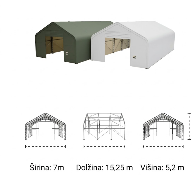 7m x 15,25 m x 5,2 m