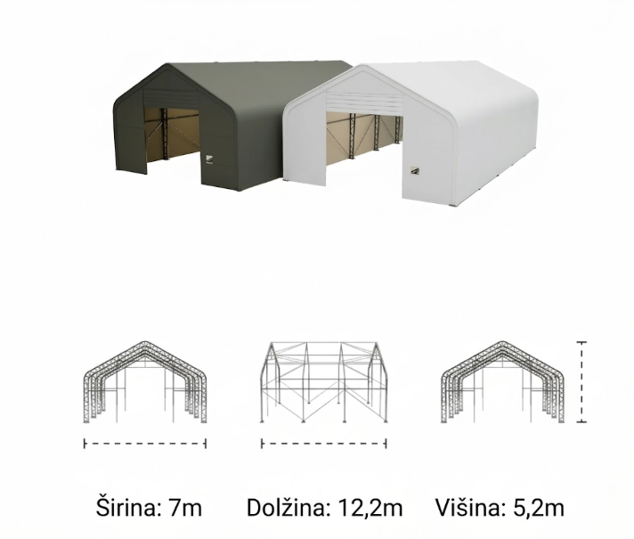 7m x 12,2 m x 5,2 m