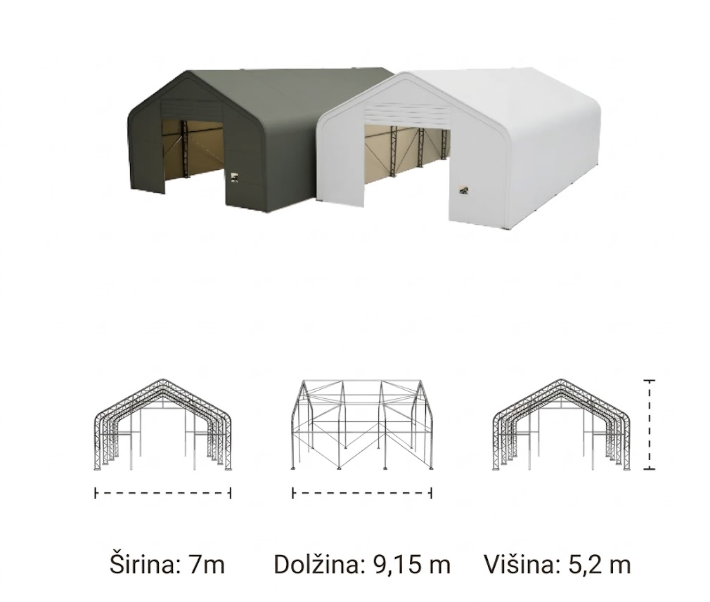 7m x 9,15 m x 5,2 m