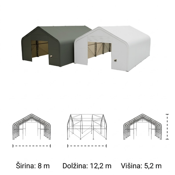 8 m x 12,2 m x 5,2 m