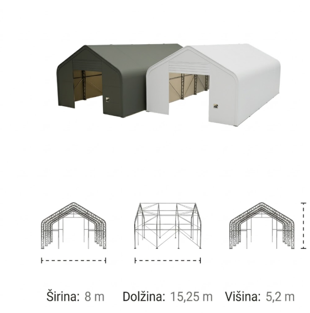 8 m x 15,25 m x 5,2 m